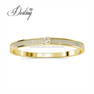 Daisini Venta al por mayor de lujo adornado con cristales <span class=keywords><strong>Swarovski</strong></span> Chapado en oro de 18 quilates PaveWomen Brazalete Pulsera Joyería para mujer - Product Image 3