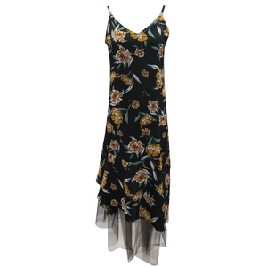 OEM Mode Réglable Bretelles Noir Net Fond Floral Long Casual Robe <span class=keywords><strong>de</strong></span> Femmes - Product Image 1
