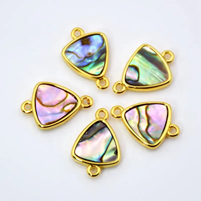 Wholesale mini natural abalone shell connector pendant triangle gemstone pendants charms DIY bracelet necklace seashell jewelry