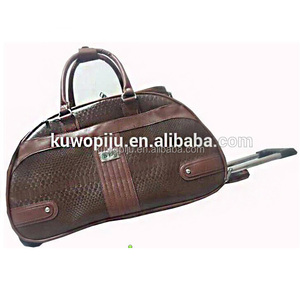 Brown Leather Hand <strong>Luggage</strong> <strong>Holdall</strong> Wheeled Trolley Weekend Bag - Product Image 6
