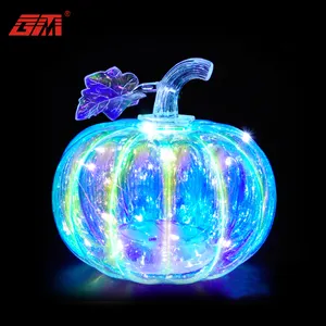 Großhandel batteriebetriebene mundgeblasenem glas 3d halloween kürbis licht für dekoration und geschenke