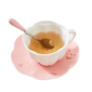 Новая стильная чайная чашка Сакура, набор блюдце, керамическая кофейная чашка и блюдце