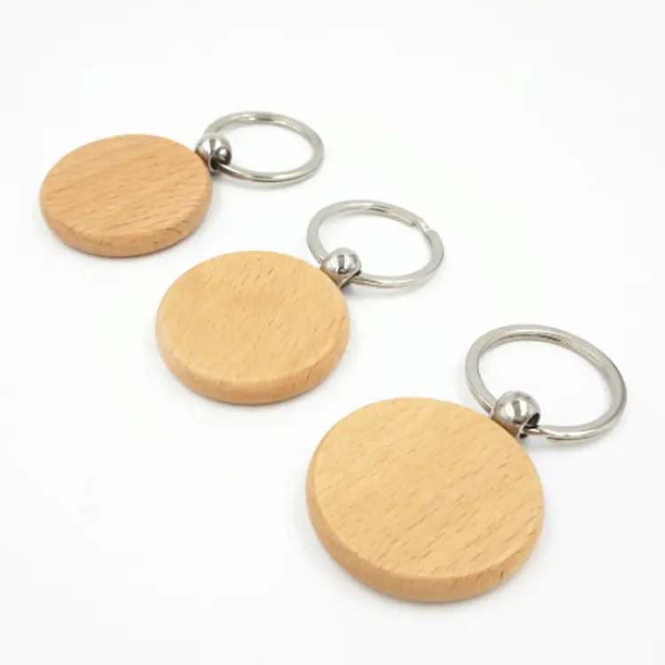 Porte-clés en bois rond naturel de marque privée gravure Laser Logo porte-clés en bois vierge bricolage porte-clés en bois pour cadeau Souvenir