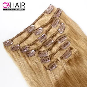 Extensions de cheveux 100% naturels remy lisses blond miel — doreen, 18 à 24 pouces, avec clips, vente en gros, prix d'usine