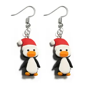 Trendy 3D Cartoon Dier Pinguïn Stud Oorbellen Voor Vrouwen Meisjes Handgemaakte Polymeer Klei Karakter Oorbellen Sieraden Christmas Gift