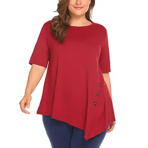 WomenのCasual Long Sleeve Side Button T-Shirt Blouse Tunics Top Plus Size