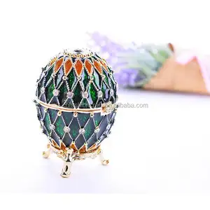 New Green Russian Faberge Style Egg and Box Element Crystals Trinket Pill Jewelry Ring Holder Box