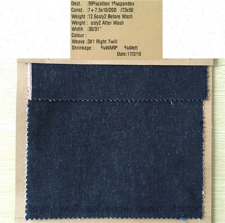 Джинсовая ткань Royal wolf selvedge, фабрика темно-синего цвета, 99% хлопок, 1% спандекс, японский selvedge 1 denim