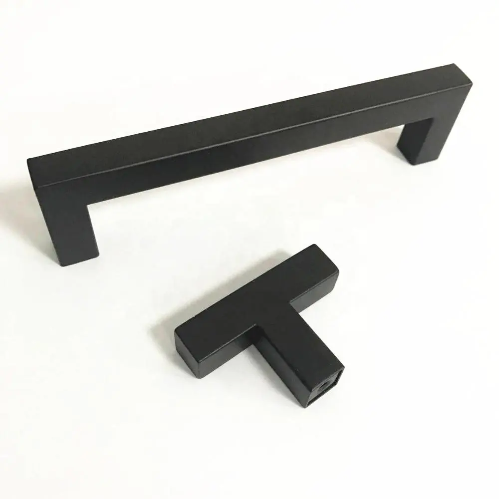 Black Solid Cast Iron & Stainless Steel Square Door Pull Handle Rustic Barn Door Handles