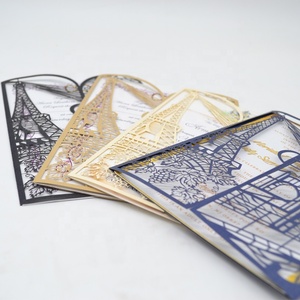 Invitación <span class=keywords><strong>de</strong></span> Boda <span class=keywords><strong>de</strong></span> Lujo con Diseño <span class=keywords><strong>de</strong></span> la <span class=keywords><strong>Torre</strong></span> Eiffel, Estilo Europeo, Plegable, con Corte Láser - Product Image 5