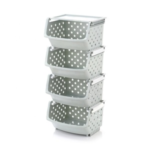 Unbreakable Stars Hollow Stacking 4pcs Plastic Vegetable Storage <strong>Basket</strong> <strong>with</strong> <strong>Lid</strong> - Product Image 1