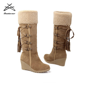 Nuovi stivali di design scarpe da donna sexy nere stivali con <span class=keywords><strong>zeppa</strong></span> <span class=keywords><strong>alta</strong></span> da donna - Product Image 5