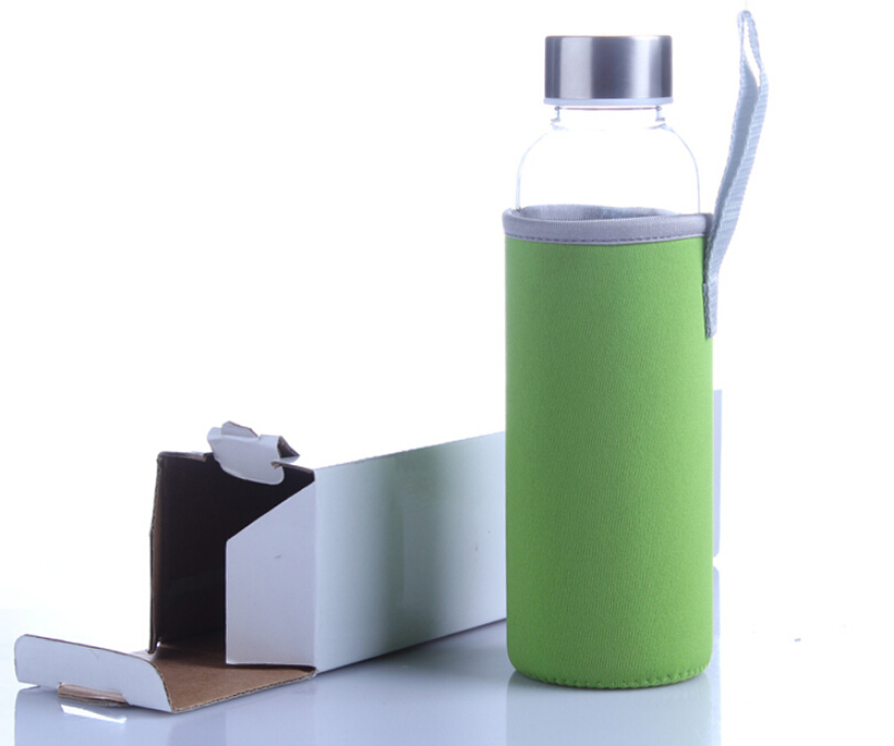 Kitchen 18oz Leak-Proof Glass Bottles Juicing Containers Water Beverage Bottles With Sleeve Sport Water Bottle