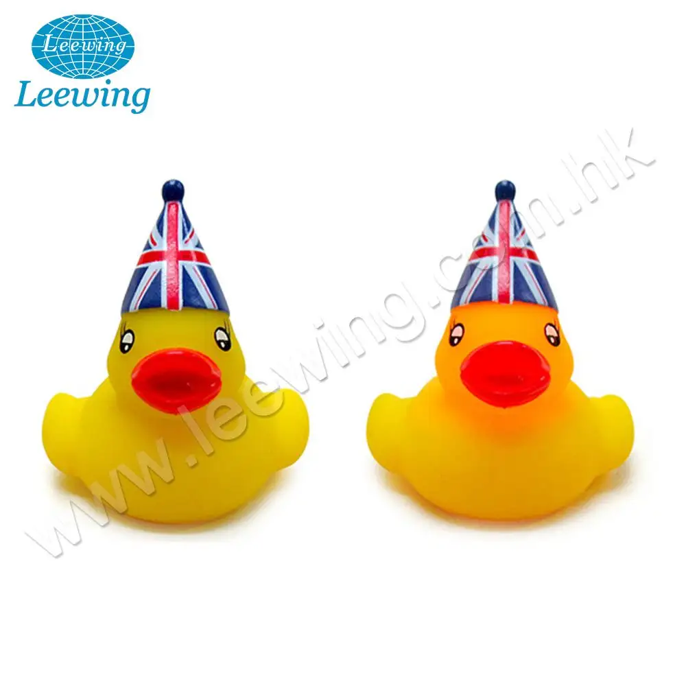 Vinyl Light-up Yellow Rubber Duck with Flashing LED Light Changing UK Country Flag Hat Toy