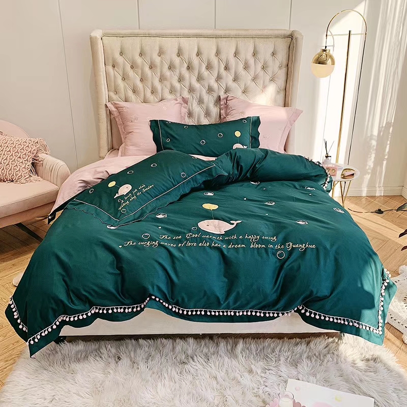 Высокое качество Длинные сшитые хлопковые постельные принадлежности комплект двойная сторона все с вышивкой и аппликацией с вышивкой в виде маленьких шариков орнамент