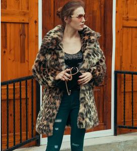 Giacca da donna in pelliccia di leopardo medio cappotto completo di pelliccia soffice pelliccia pelosa abbigliamento artificiale rosso viola inverno - Product Image 2