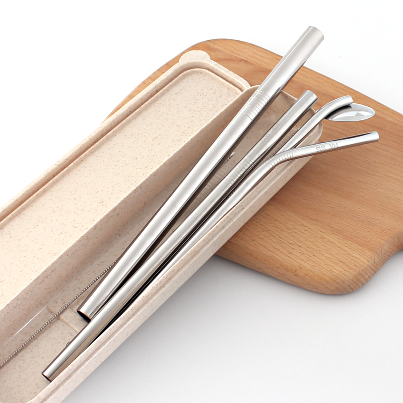Amazon Hot Sale Drinking Straws 304 Stainless Steel Reusable Metal Straws with Cleaning Brushes