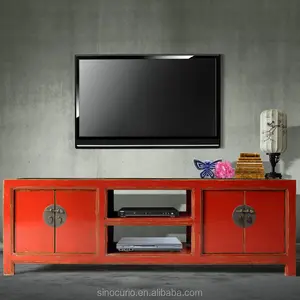 Antiguo chino pintado rojo TV soporte/gabinete/muebles