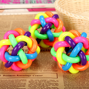 Plastic color rainbow dog chew toy with Bell cat dog toy - Product Image 2