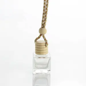 Difusor cuadrado de perfume para coche, botellas de vidrio colgantes con tapa de madera, 5ml y 10ml, gran oferta, CG08B - Product Image 1