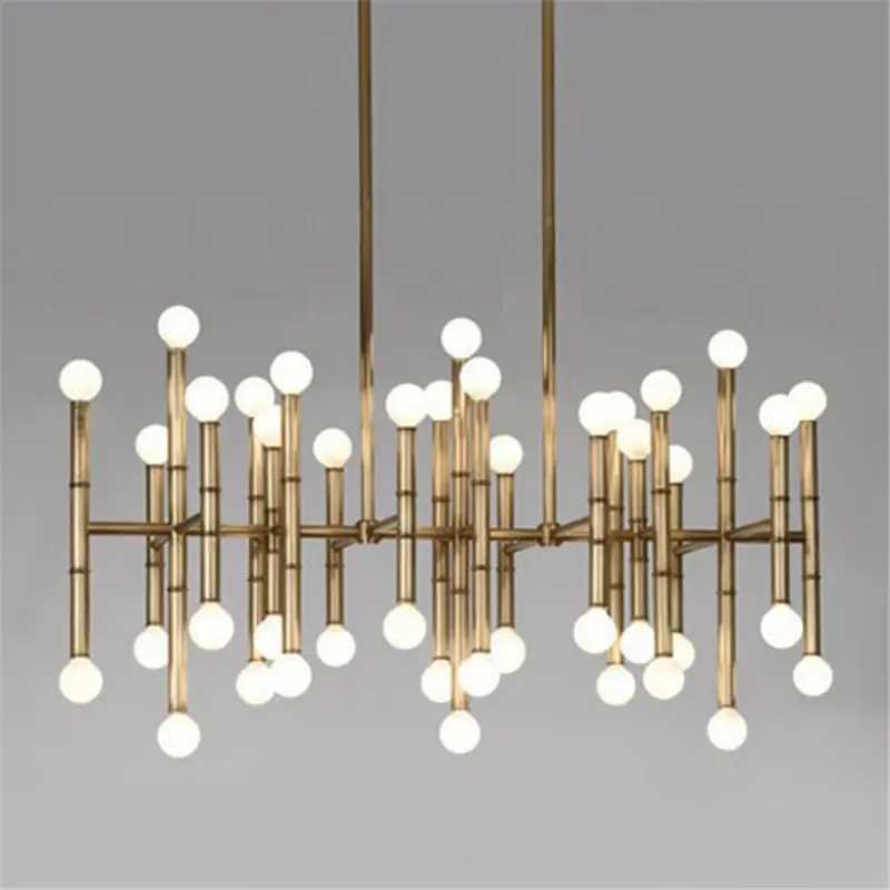 Gold Metal E14 Bulbs Joint Bamboo Chandelier for Living Room