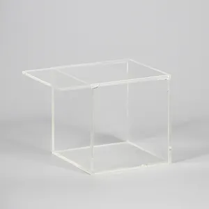 Custom made small clear acrylic display storage box perspex cube with sliding lid