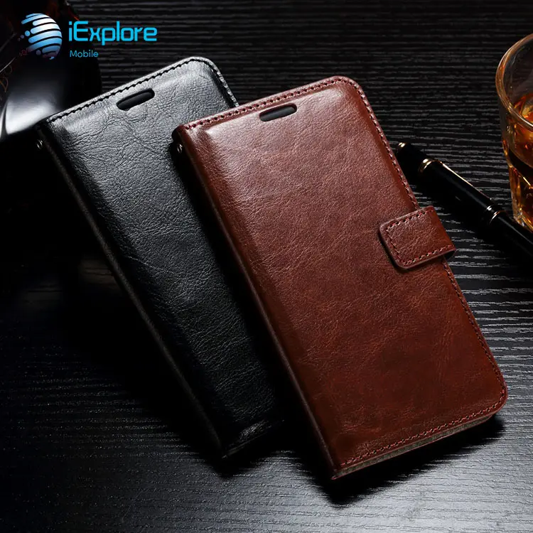 iExplore manufacturer flip cover Crazy Horse PU leather case card slot wallet phone case for iPhone 13 Pro Max Samsung S22