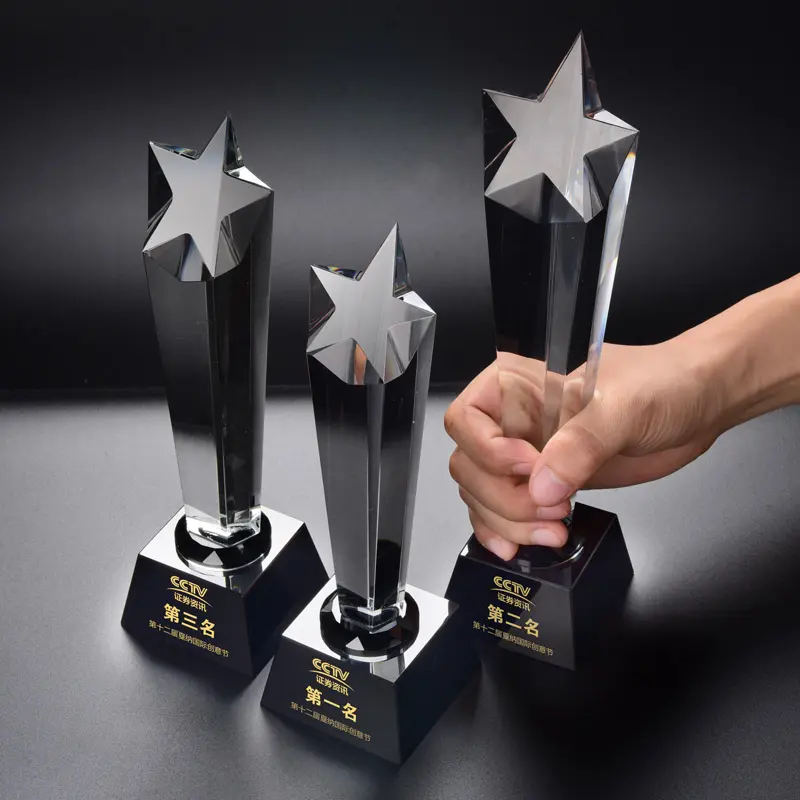 Sıcak Satış Toptan Madalya Kristal Yıldız Şekilli Ödülü Özel Temizle Elmas Kristal Kupa Ödülü