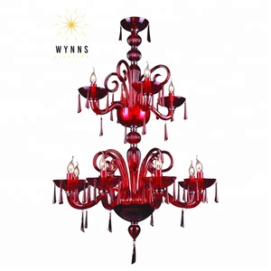 Lámpara de Araña de Cristal de <span class=keywords><strong>Murano</strong></span>, Lujosa, Roja, de Cristal Artístico, Iluminación LED, Lámpara Colgante Grande, para Techo Alto, Restaurante, Habitación - Product Image 2