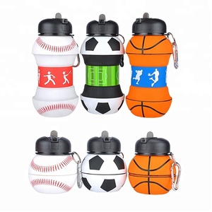 Kebaruan Drinkware Botella De Agua bola sepak bola olahraga lipat Silikon dapat dilipat Bouteille perjalanan botol air Silikon anak-anak - Product Image 2
