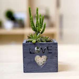 Flower Box Decorative Square Wooden Small Ceramic Plant Modern Planter,modern for Home, Garden Used with Flower/green Wood 48pcs