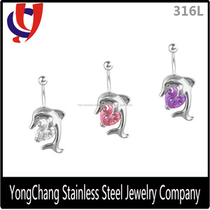 Más barato de venta 14 G del delfín de plata con gran gem ombligo piercing diseños - Product Image 1