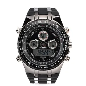 STRYVE奢华男士运动手表金色双显示数字手表塑料石英手表S8002 30m防水手表