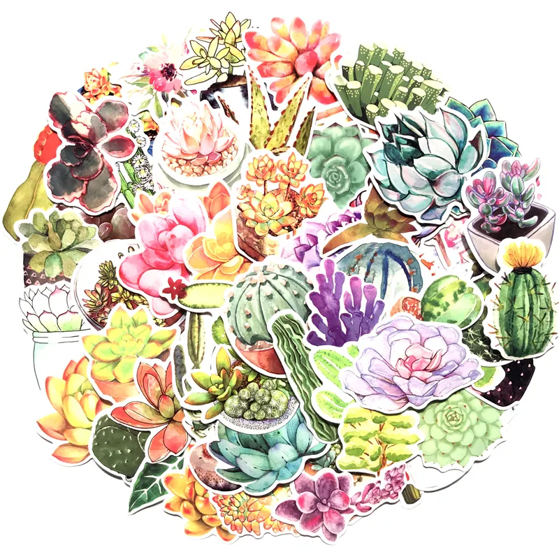 70 sheets Lovely Watercolor Flowers Cactus and Succulent Plants Cartoon Graffiti Decals for Cars Motorcycle