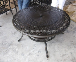 Yuvarlak Odun Bahçe Dökme Alüminyum Dövme Demir Mobilya Açık kore barbekü ızgara Masası ve Sandalye Setleri ile buz kovası - Product Image 2