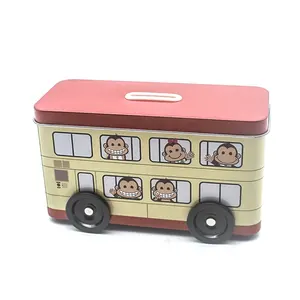 Pretty unbreakable school bus shape packaging candy tin money saving box