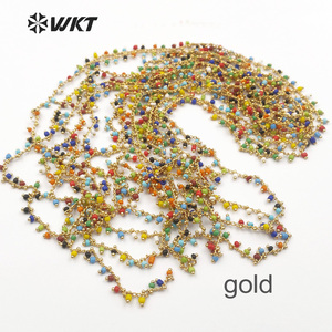 WT-RBC059 pour les femmes bijoux élégants multi couleurs perle aléatoire en or ou argent fil galvanisé enveloppé minuscule perle chapelet chaîne - Product Image 3