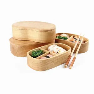 Caixa de almoço de madeira clássica, venda quente de estilo japonês artesanal irregular de 18cm, caixa de sushi de borracha