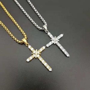 Wholesale Price Fashion <strong>Stainless</strong> <strong>Steel</strong> Cubic Zirconia Cross Diamond Necklace Men 18K Gold Crystal <strong>Jewellery</strong> - Product Image 2