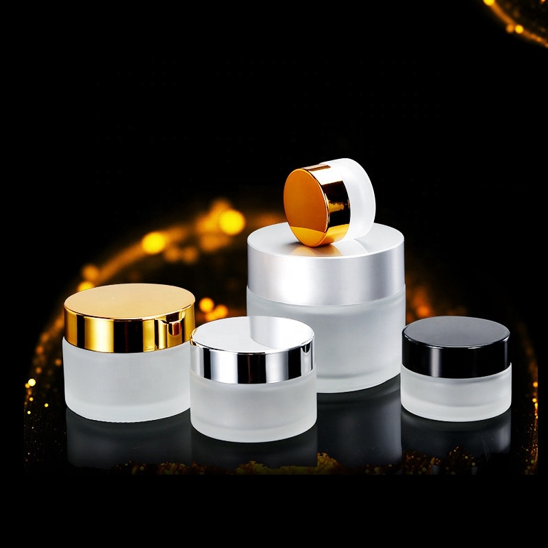 frosted glass jar 5g 10g 20g 30g 50g black aluminum lid empty cosmetic glass jars 20ml 30 ml 50ml face cream empty glass jar