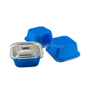 Blue Color 90ml Square Aluminum Foil Bakery Food Containers