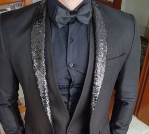 Costume <span class=keywords><strong>homme</strong></span> noir sur mesure, dernier design, perles brillantes, coupe ajustée, costume de <span class=keywords><strong>mariage</strong></span> pour marié, smoking 3 pièces, veste, pantalon, gilet - Product Image 6