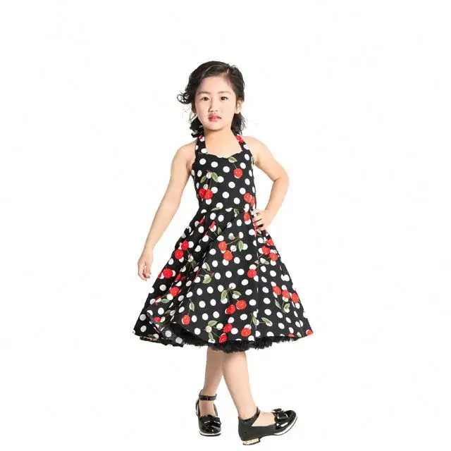 Summer Dress Cute Cherry Print Kids Fashion Baby 면 Frocks Designs