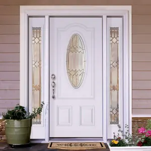Exterior Contemporary Residential Solid Front Fiberglass Entry Door With Sidelights