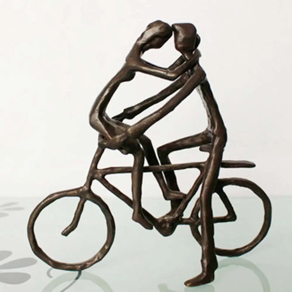 Sculpture de couple antique en fonte, bronze forgé sur le vélo, décoration de la maison, 10 pièces
