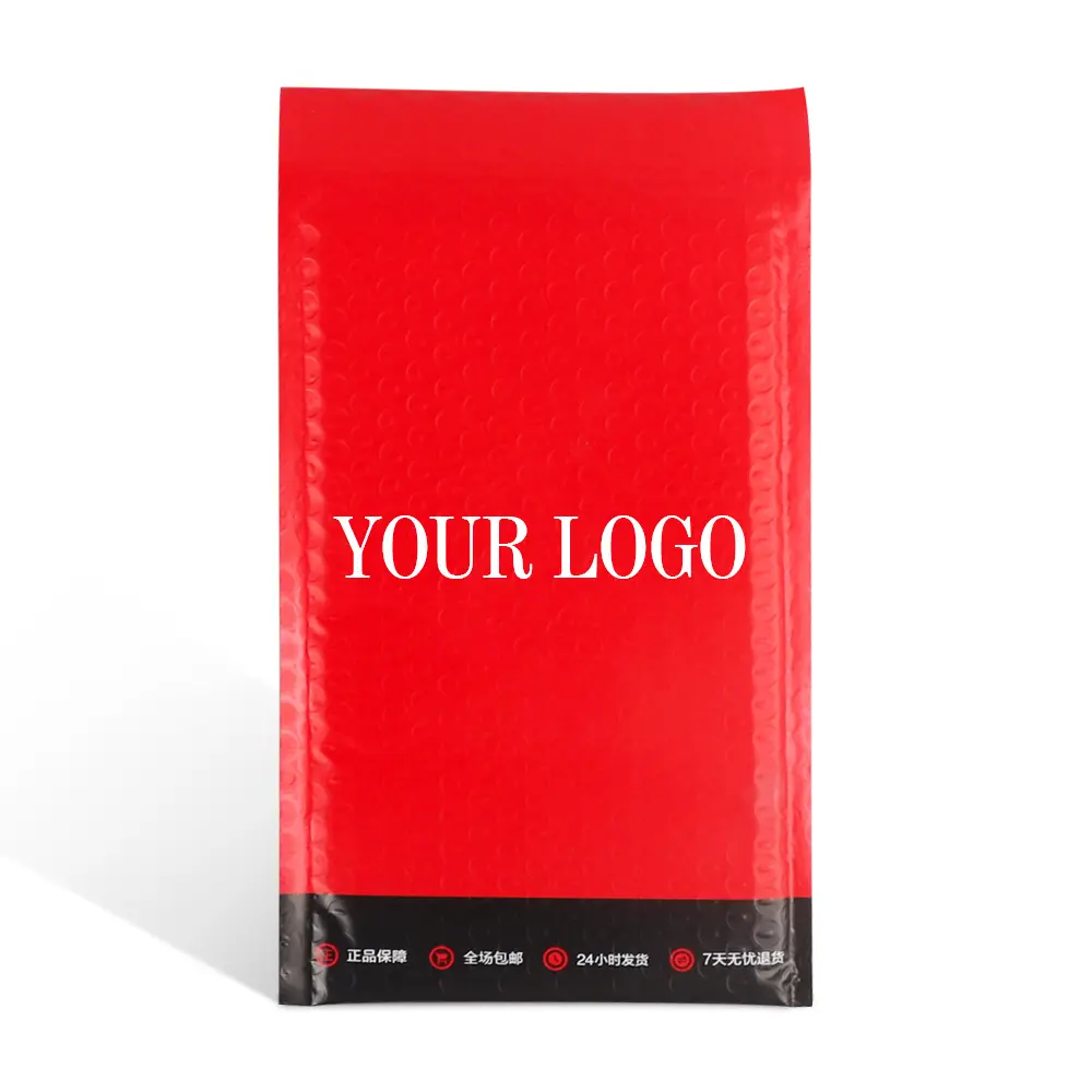 การออกแบบโลโก้ที่กำหนดเองสีขาวสีแดงเบาะโพลีฟองจดหมายซองจดหมายถุงบรรจุภัณฑ์พลาสติกสำหรับการขนส่ง