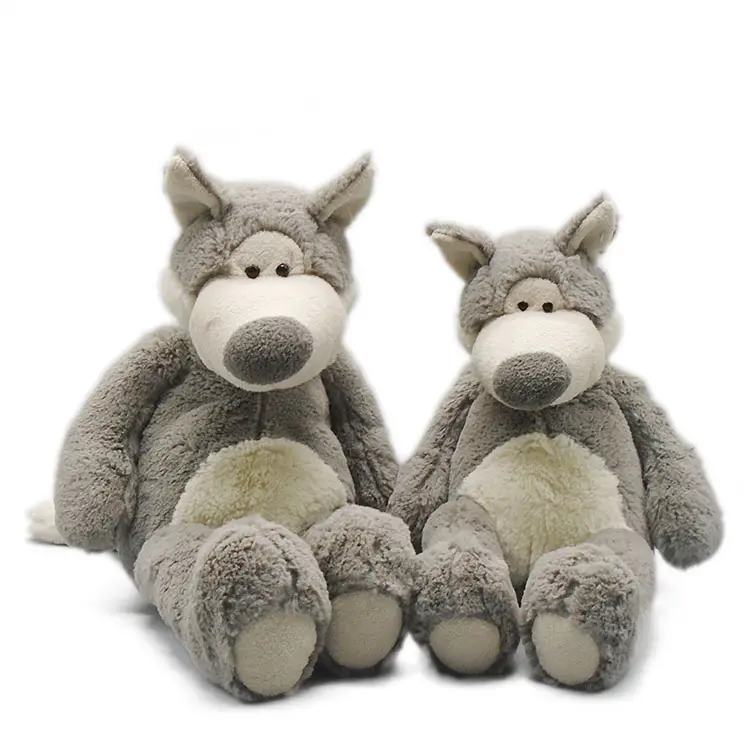 Serigala Mainan OEM Desain Berbulu Mewah untuk Bayi 10 Inci Abu-abu Hitam atau Disesuaikan