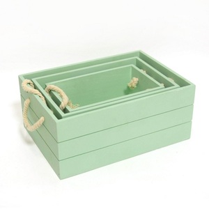Paulownia peint petite boîte de <span class=keywords><strong>rangement</strong></span> de jouets en bois avec poignées de corde pour enfants jouet - Product Image 2