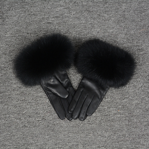 Gants en cuir véritable, véritable peau de mouton et de renard, couleurs personnalisables, tendance, pour femme, pcs - Product Image 5