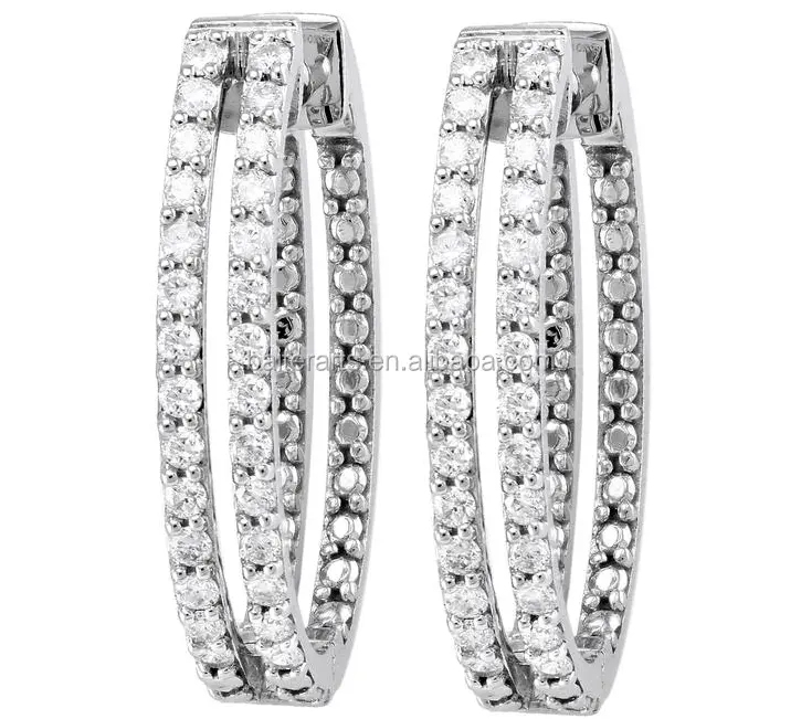 Wholesale Popular 925 Sterling Silver CZ Diamond Round Cut Cubic Zirconia Double Layer Eternity Hoop Earrings For Women